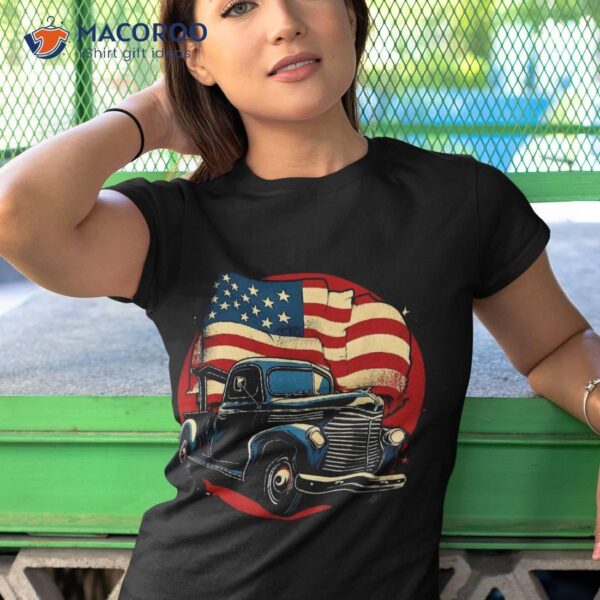Old Pickup Semi Trucks Driver Trucker Usa American Flag Shirt