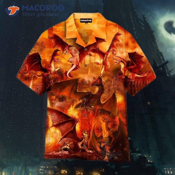 Orange Fire Dragon Love Life Flame Pattern Hawaiian Shirts