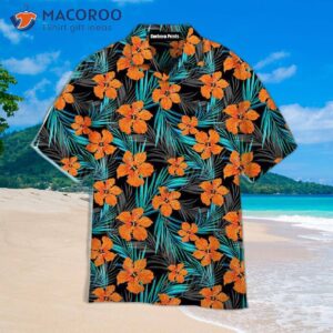 orange floral tropical pattern hawaiian shirts 0
