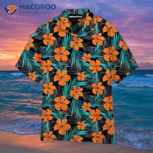 orange floral tropical pattern hawaiian shirts 1