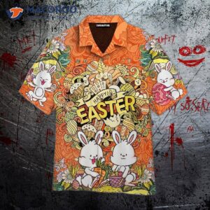 Orange Happy Easter Bunny Floral Pattern Hawaiian Shirts