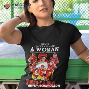 original never underestimate a woman who understands football and loves trojans shirt tshirt 1
