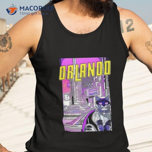 Orlando Cat Retro Anime Cityscape Florida Usa Vintage Funny Shirt