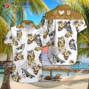 Owl And Hibiscus Flower Brown White Hawaiian Shirts