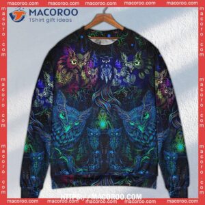 Owl And Witch Darkness Colorful Sweater, Vintage Christmas Sweater
