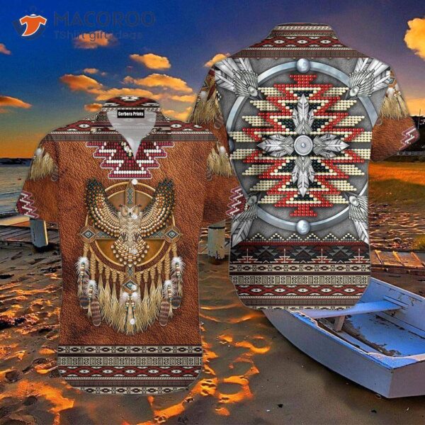 Owl Native American Pattern Brown And Gray Hawaiian Shirts