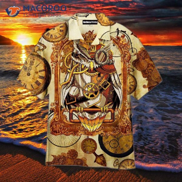 Owl-printed Steampunk Clocks And Yellow Hawaiian Shirts