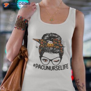 pacu nurse life messy bun halloween scary pumpkin shirt tank top 4