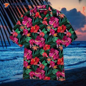palm tree island hawaiian shirts with a pink flower pattern 1