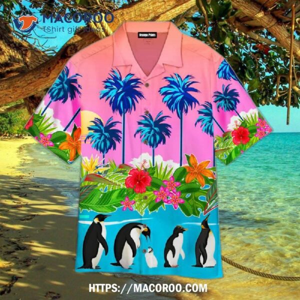 Palm Tree Penguin Tropical Leaves Hawaiian Shirt