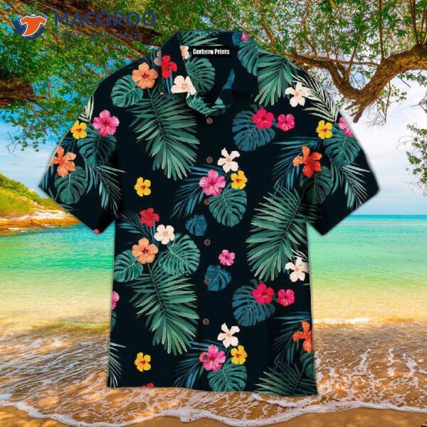 Palm Tree Tropical Pattern Black Hawaiian Shirt