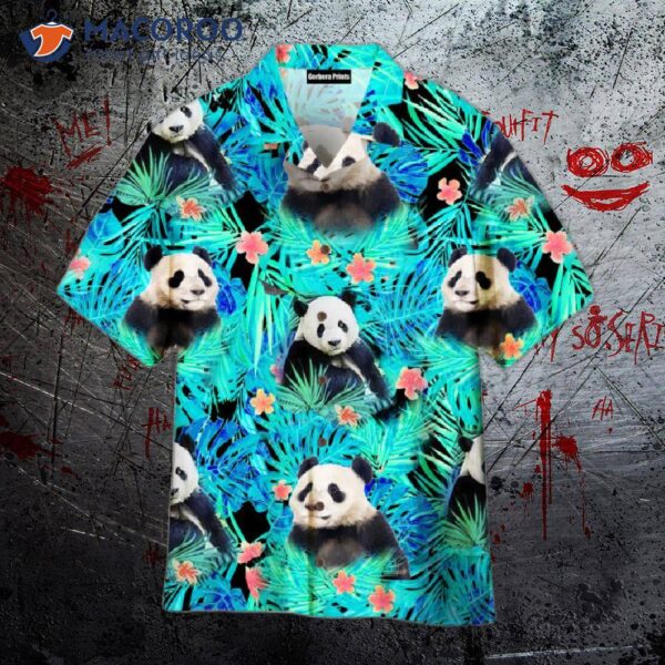 Panda Tropical Blue Leaf Hawaiian Shirts