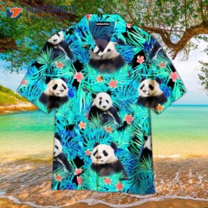panda tropical blue leaf hawaiian shirts 1