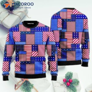 Patchwork American Flag Pattern Ugly Christmas Sweater