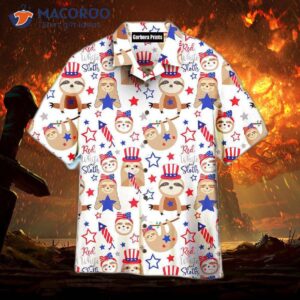 patriotic sloth bear patterns for fourth of july hawaiian shirts 0