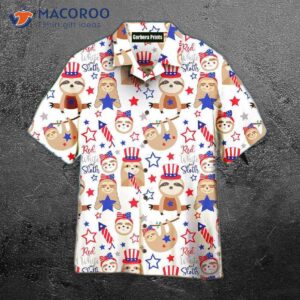 patriotic sloth bear patterns for fourth of july hawaiian shirts 1