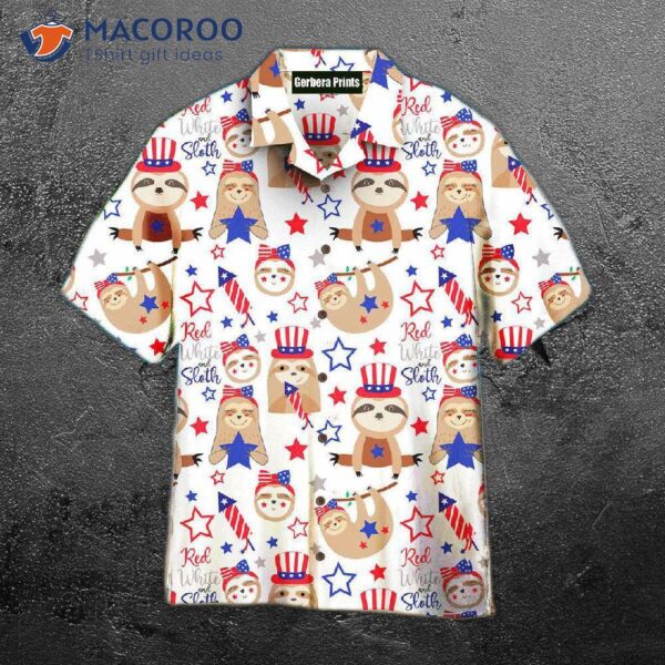 Patriotic Sloth Bear Patterns For Fourth Of July Hawaiian Shirts