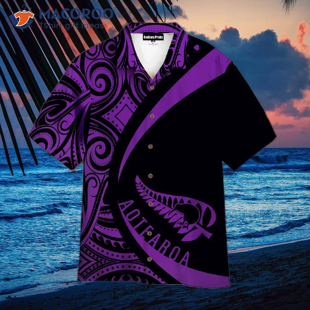 Pattern Aotearoa Maori Black And Violet Hawaiian Shirts