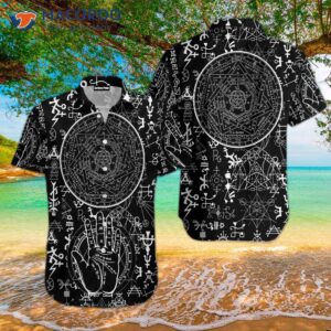 Patterned Satanic Pentagram Black Hawaiian Shirts