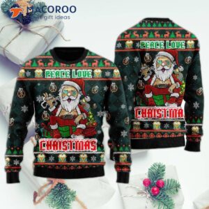 Peace, Love, Hippie Santa Claus Ugly Christmas Sweater