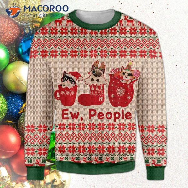 People Wearing Ugly Christmas Sweaters At Christmas.