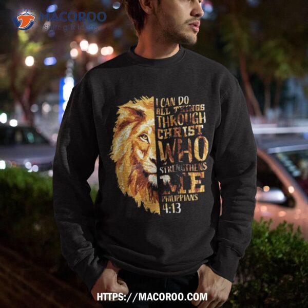 Philippians 4:13 Christian Bible Verse Gift Lion Husband Shirt