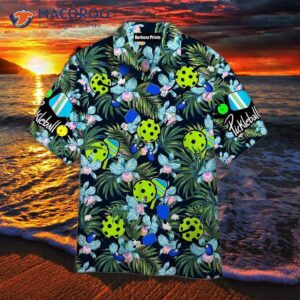 Pickleball And Tropical Leaf Pattern Hawaiian Shirts