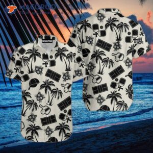 Pickleball Palm Tree Pattern Black And White Hawaiian Shirts