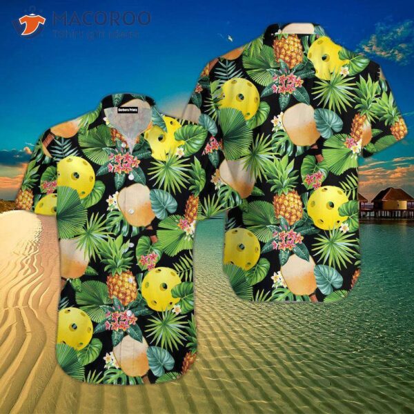 Pickleball Pineapple Tropical Green Hawaiian Shirts