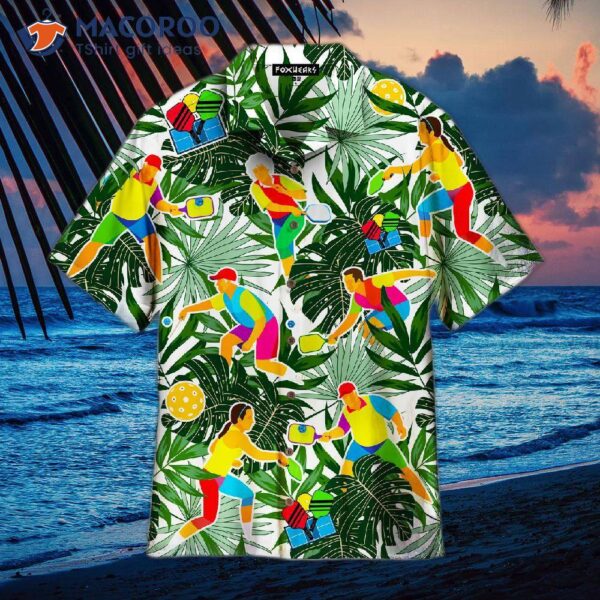 Pickleball Players Wearing Tropical Palm Leaf Hawaiian Shirts