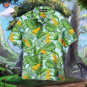 pineapple and green tropical leaves hawaiian shirts 0