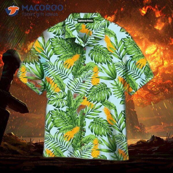 Pineapple And Green Tropical Leaves Hawaiian Shirts