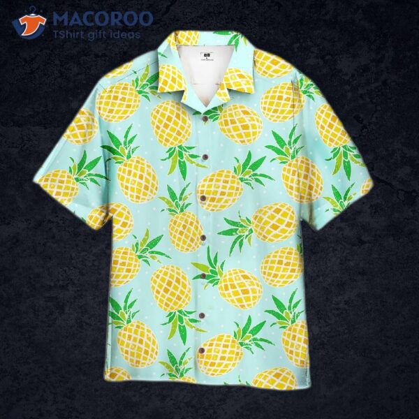 Pineapple-print Tropical Blue And Yellow Hawaiian Shirts