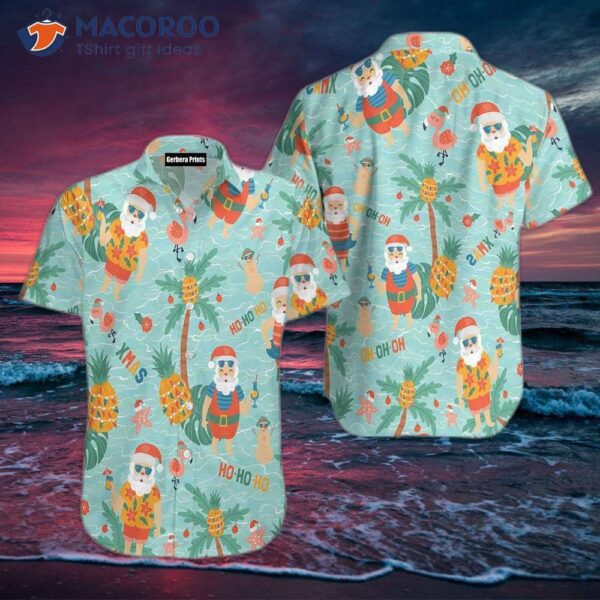 Pineapple-printed Santa Claus Christmas-themed Hawaiian Shirts For July.