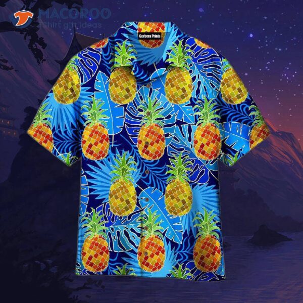 Pineapple-printed Tropical Blue And Yellow Hawaiian Shirts