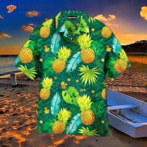Pineapple-printed Tropical Hawaiian Shirts In Green And Yellow
