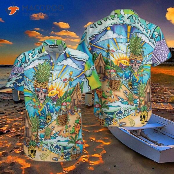 Pineapple Skull Beach Blue Hawaiian Shirts