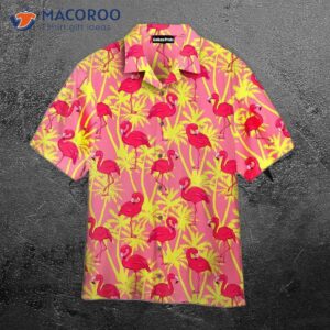 pink and yellow tropical hawaiian flamingo shirts 0