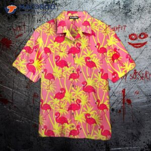 pink and yellow tropical hawaiian flamingo shirts 1