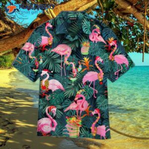 pink christmas flamingo hawaiian shirts 0