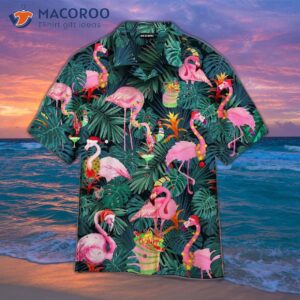 pink christmas flamingo hawaiian shirts 1