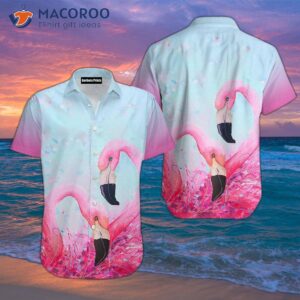 pink flamingo heart hawaiian shirts 0
