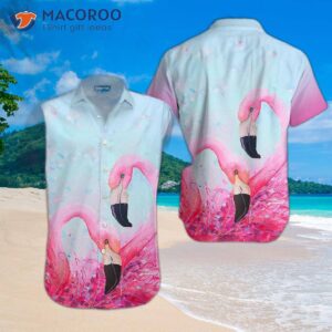 pink flamingo heart hawaiian shirts 1