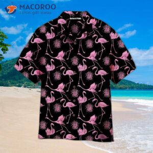 pink flamingo tropical black hawaiian shirts 0