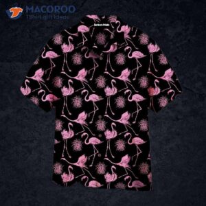 pink flamingo tropical black hawaiian shirts 1