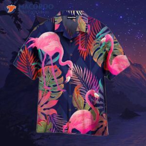 pink flamingo tropical palm leaf hawaiian shirts 0