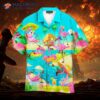 Pink Flamingos On The Beach In Summer Blue Hawaiian Shirts