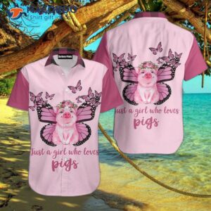 Pink Pig And Butterfly Hawaiian Shirts