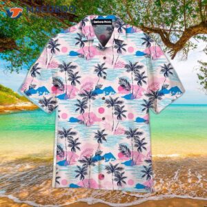 pink tropical palm tree beach hawaiian shirts 0