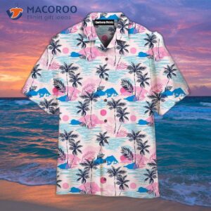 pink tropical palm tree beach hawaiian shirts 1